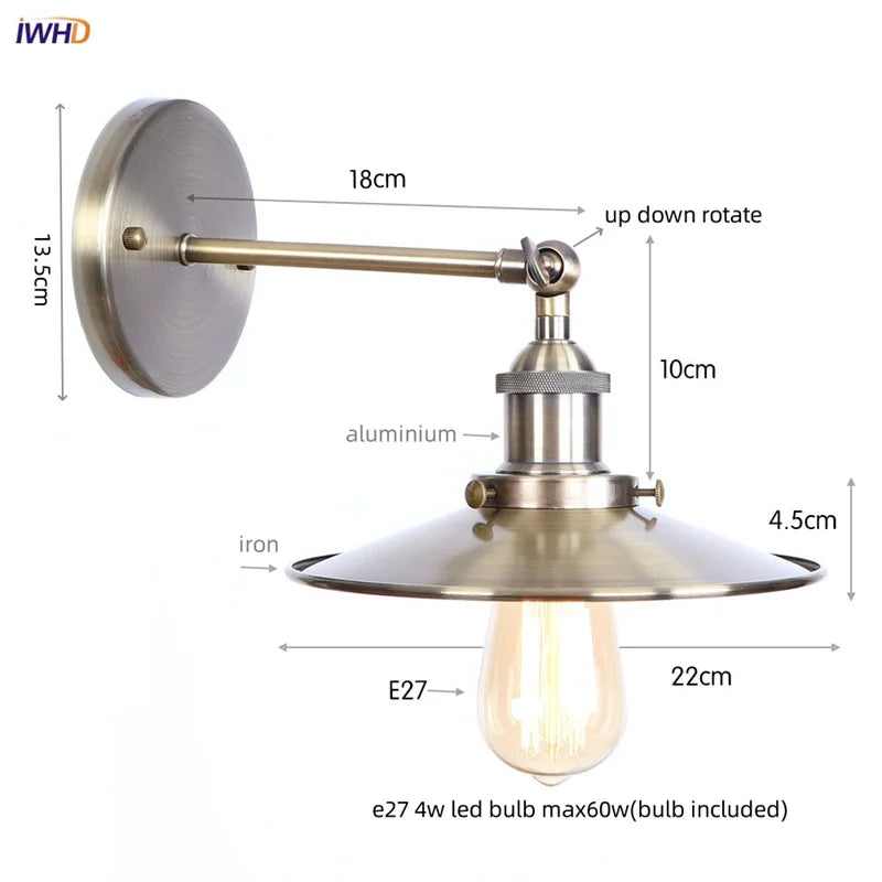 Loft LED Wall Lamp Gold Pull Chain Switch Industrial Luminaire