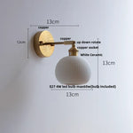 White Ceramic LED Wall Sconce with Pull Chain Switch & Rotate Copper Finish