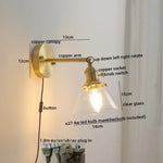 Copper Glass LED Wall Sconce Pull Chain Switch Modern Stair Light Fixtures