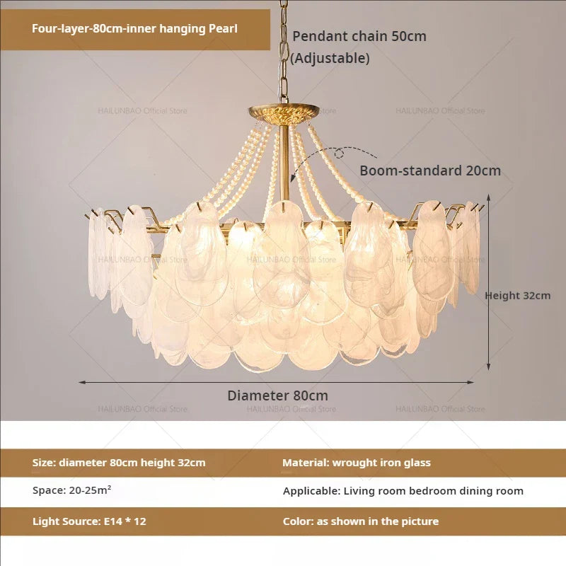 French Chandelier Garden Light with K9 Crystal | Elegant Pearl Shell Design