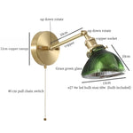 Green Glass LED Wall Sconce, Pull Chain Switch, for Bedside, Bathroom, Living Room