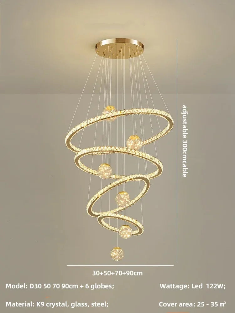 Crystal LED Chandelier: Modern Living Room Pendant Lights, Glass Globe Hanging Lamp