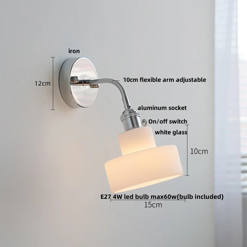Glass Wall Light Fixture with Pull Chain Switch, Adjustable Arm, Modern Nordic Design