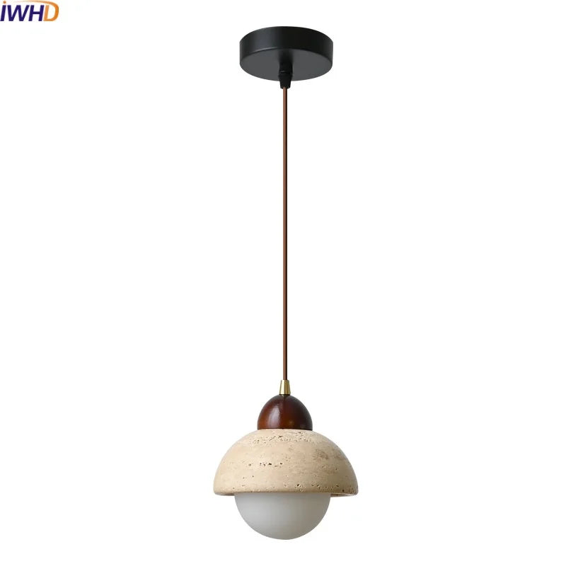 Yellow Travertine LED Glass Pendant Light - Japanese Style Living Room Fixture
