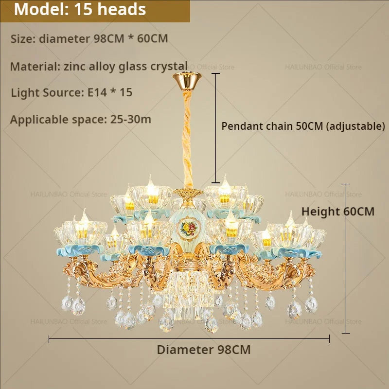 Crystal Chandelier: Chinese Ceramic Living Room Luxe Lighting