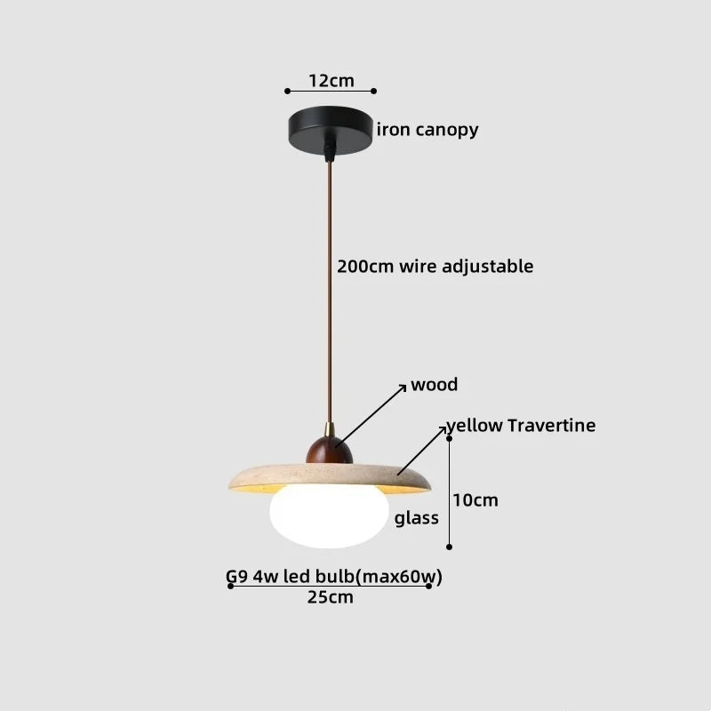 Yellow Travertine LED Glass Pendant Light - Japanese Style Living Room Fixture