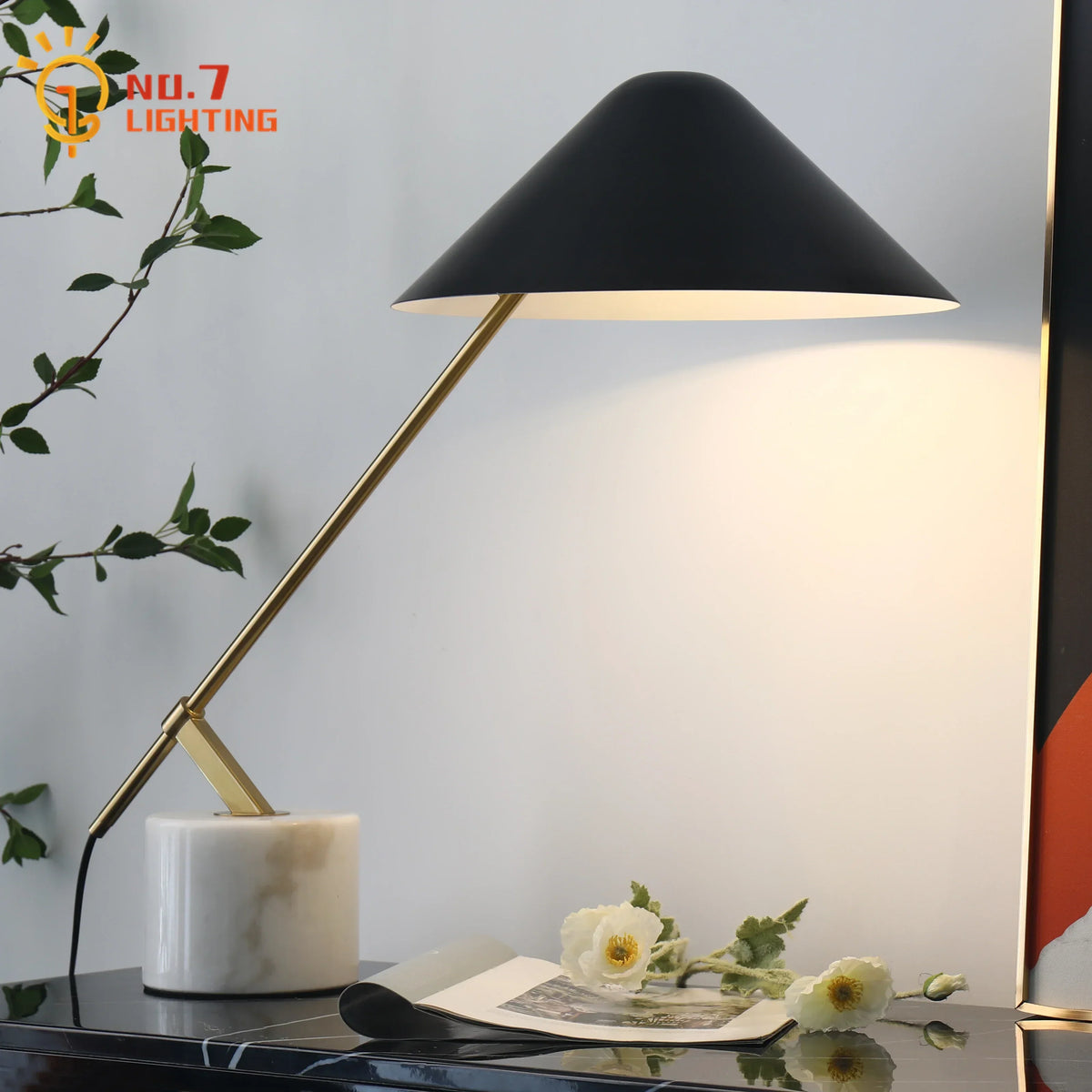 Marble Base LED Table Lamp Black/White, Minimalist Design for Home Office Bedroom