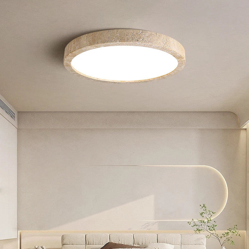 Ellipse Stone LED Ceiling Light Natural Travertine Lamp Plafon