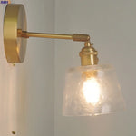 Clear Glass LED Wall Sconce with Pull Chain Switch, Brass E27, Bedroom Reading Light