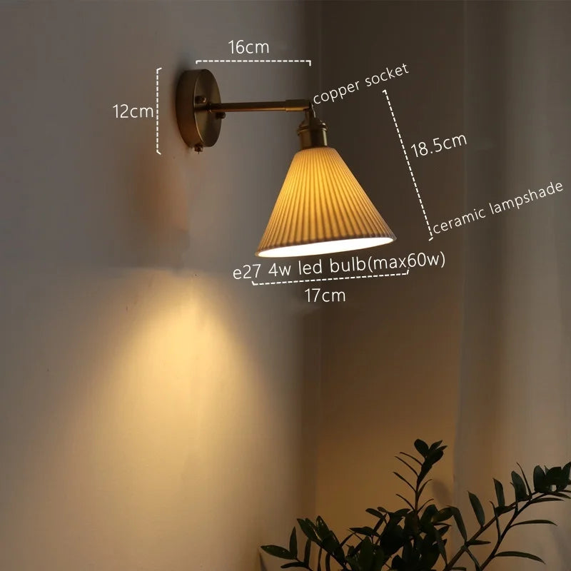 Ceramic Copper LED Wall Lamp for Bedroom Bedside Mirror Light