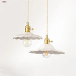 White Ceramic LED Pendant Lamp with Copper Switch - Flower Hanging Light