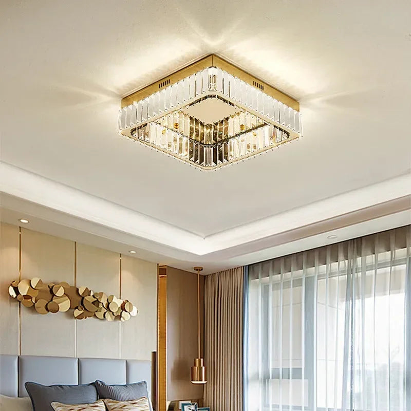 Afralia™ Crystal LED Dimmable Ceiling Lights: Modern Square Steel Fixture for Living Room