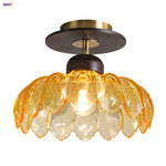 Amber Glass Ceiling Lamp Wood Nordic Modern Bedroom Bathroom Light