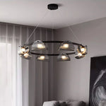 Smoky Gray Glass Chandelier LED Pendant Light for Luxe Dining Room