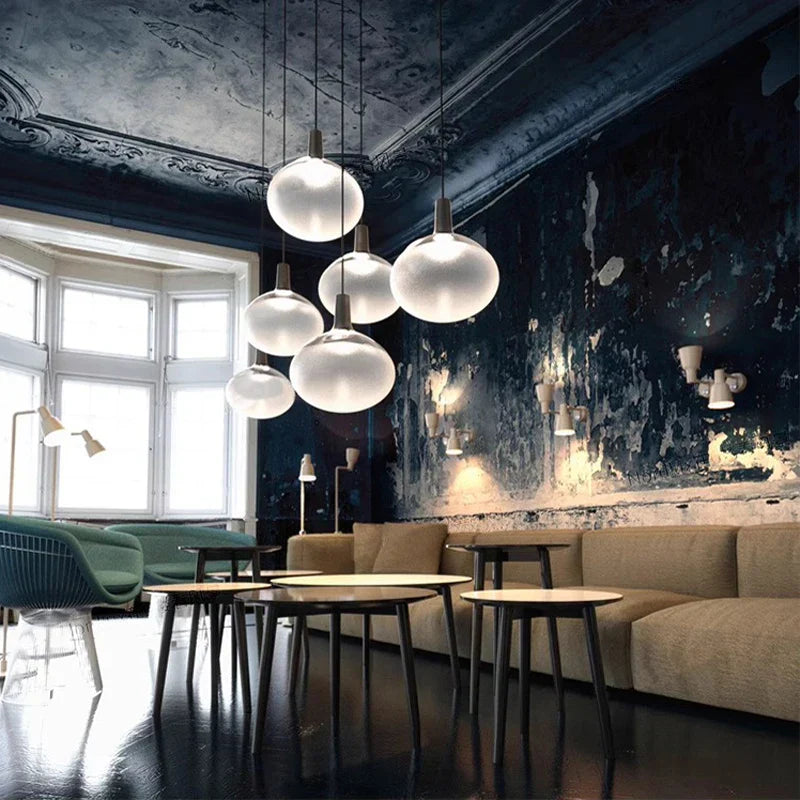 Matt White Glass Globe COB LED Ceiling Chandelier Pendant Light