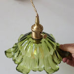 Glass & Copper Green Flower LED Wall Sconce with Pull Chain
