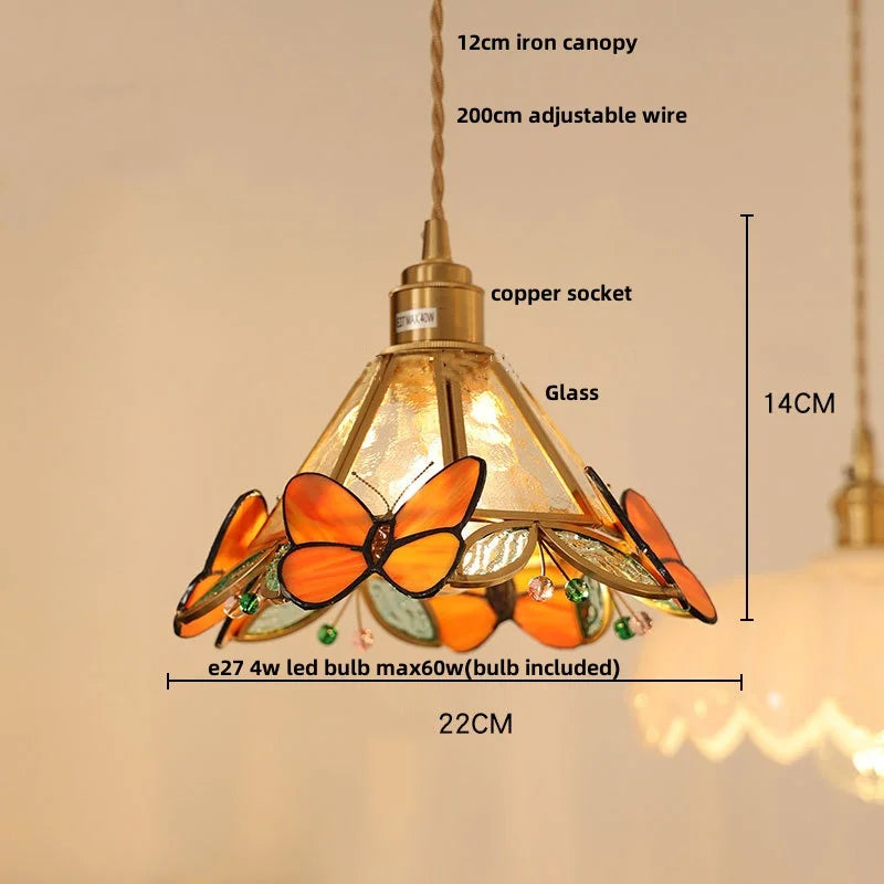 Afralia™ Glass LED Pendant Light Fixture Walnut Wood Copper Hanging Lamp