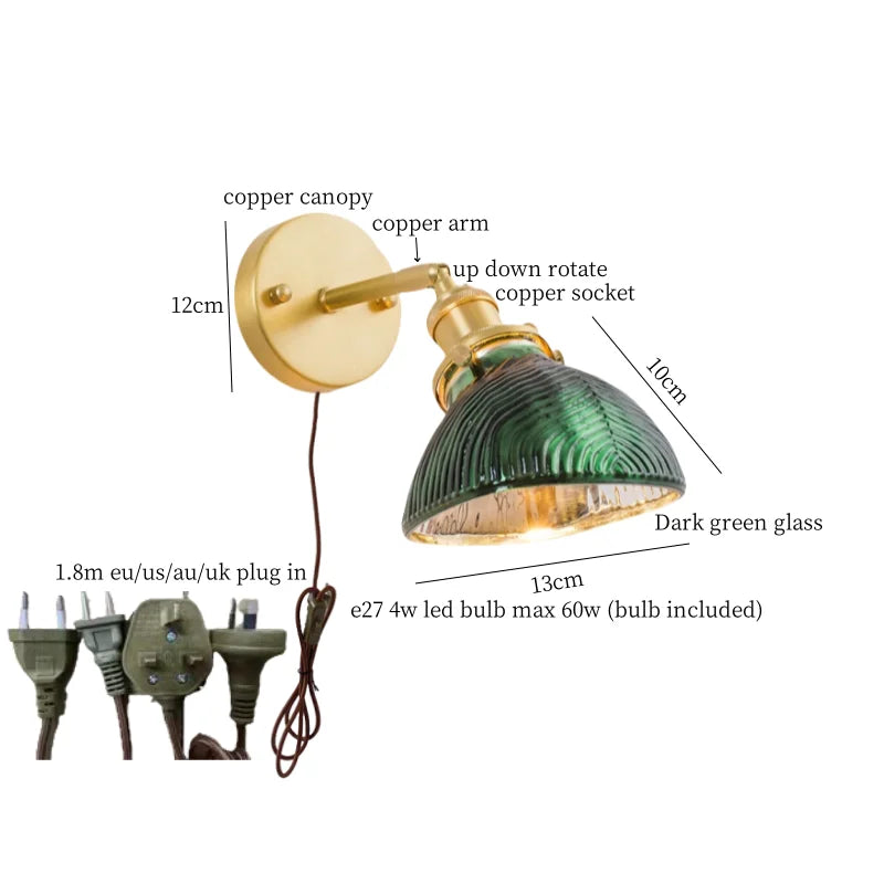 Nordic Glass LED Wall Sconce with Pull Chain Switch for Bedroom and Living Room