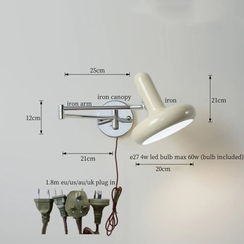 Cream LED Swing Arm Wall Lamp for Living Room Bedroom Mirror Stair Light