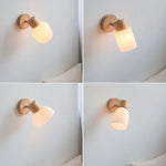 Modern LED Wall Sconce Light Fixture, Wood Canopy, White Glass, Nordic Design