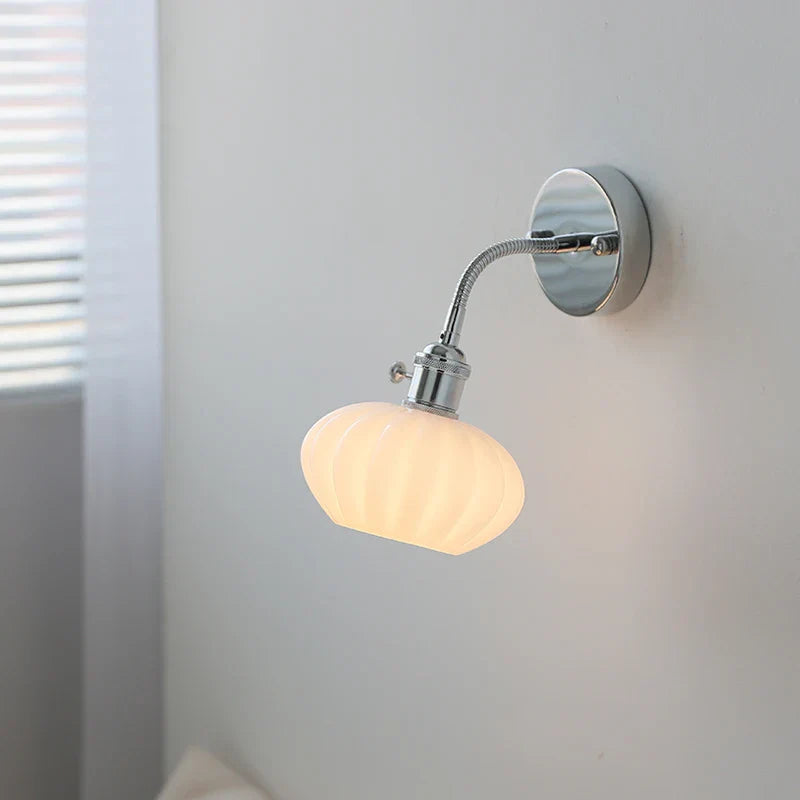 Adjustable Arm LED Wall Light Fixture with Pull Chain Switch, White Glass