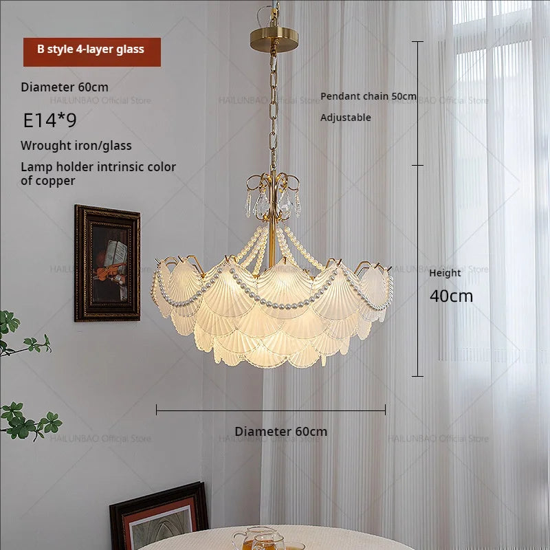 Shell Pearl Glass Crystal Chandelier for Modern Luxury Living Room