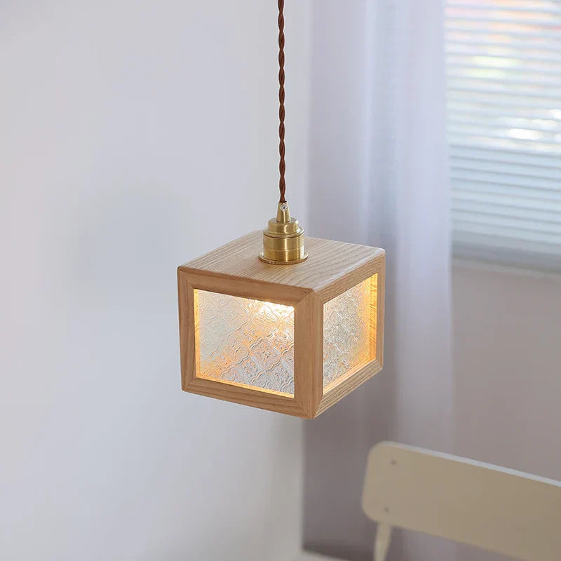 Clear Glass Walnut Wood LED Pendant Lamp - Nordic Modern Hanging Lights