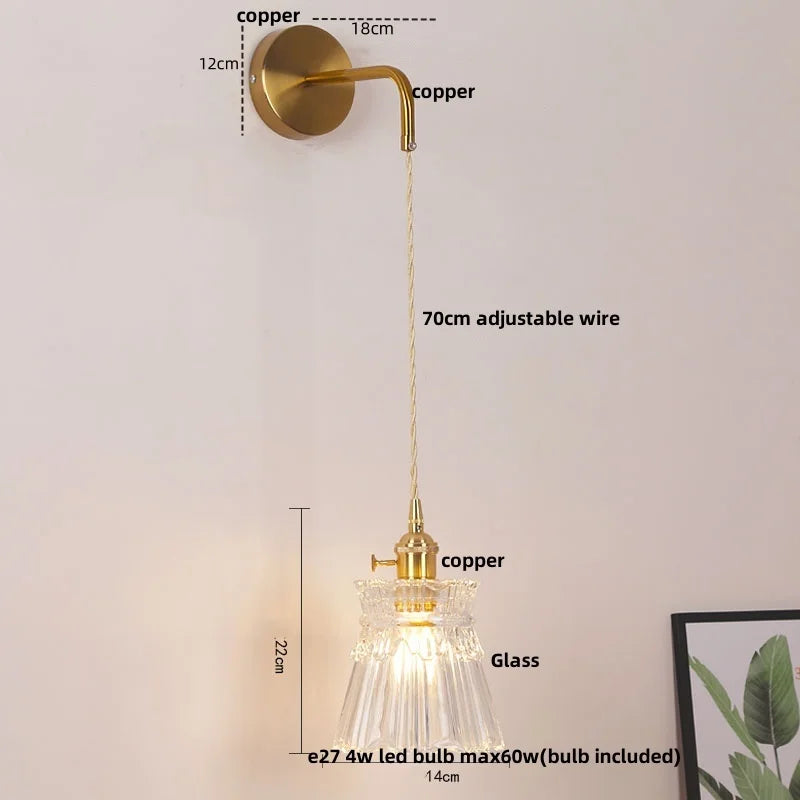 Clear Glass LED Wall Lamp Pull Chain Switch Modern Luxury Home Decor