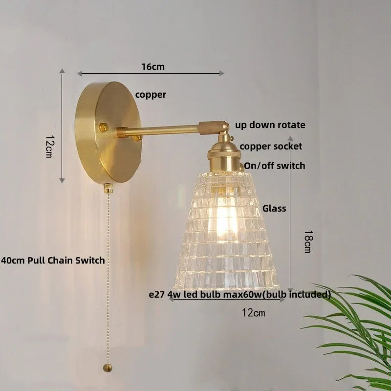 Afralia™ Brass LED Wall Sconce with Pull Chain Switch, Nordic Design