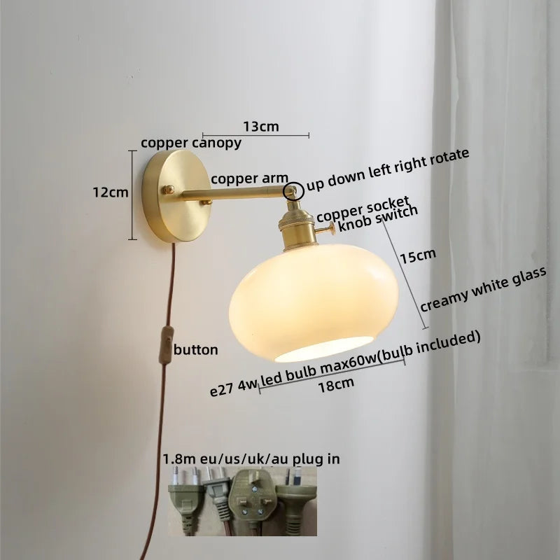 Ceramic Copper LED Wall Light with Pull Chain Switch for Modern Nordic Home Decor