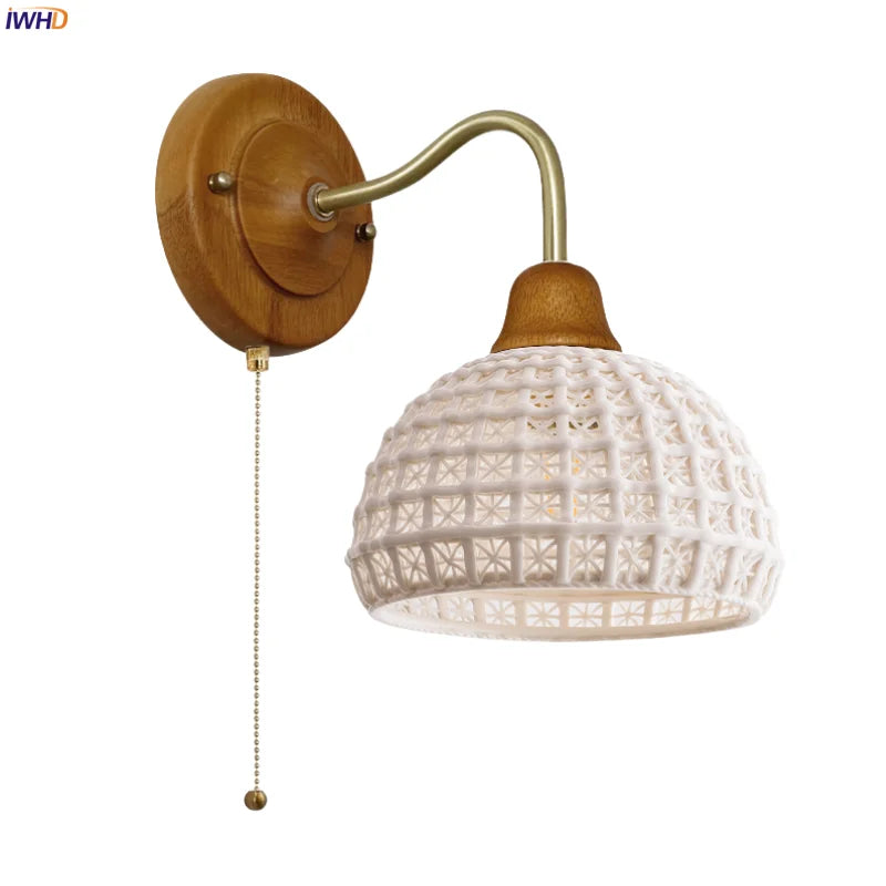 Afralia™ White Ceramic LED Wall Lamp | Japanese Vintage Copper Design
