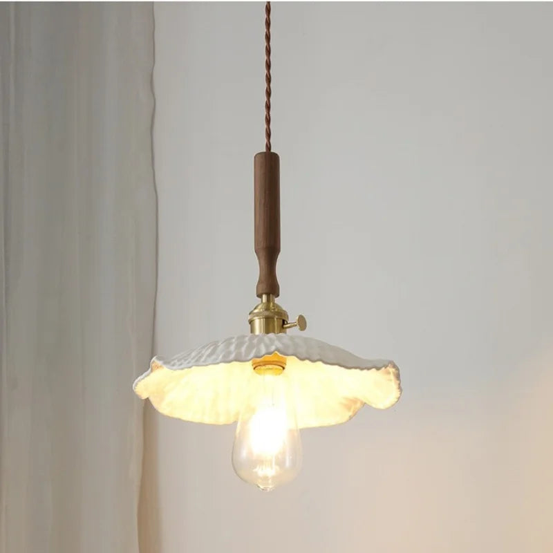Nordic LED Pendant Light White Ceramic with Copper Knob Switch