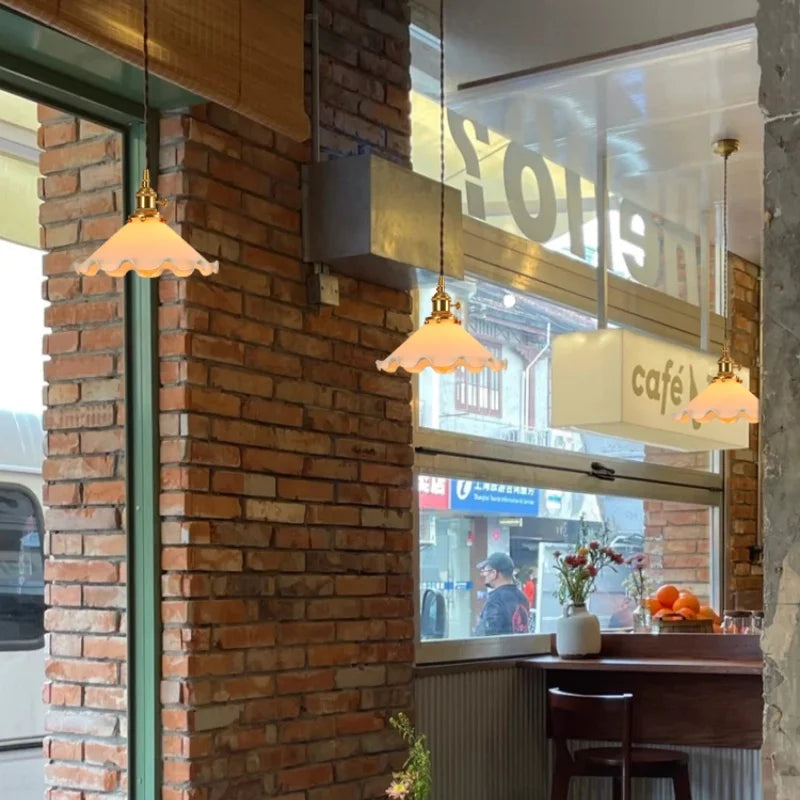 Cream Glass LED Pendant Lamp - Nordic Minimalist Brass Hanging Light