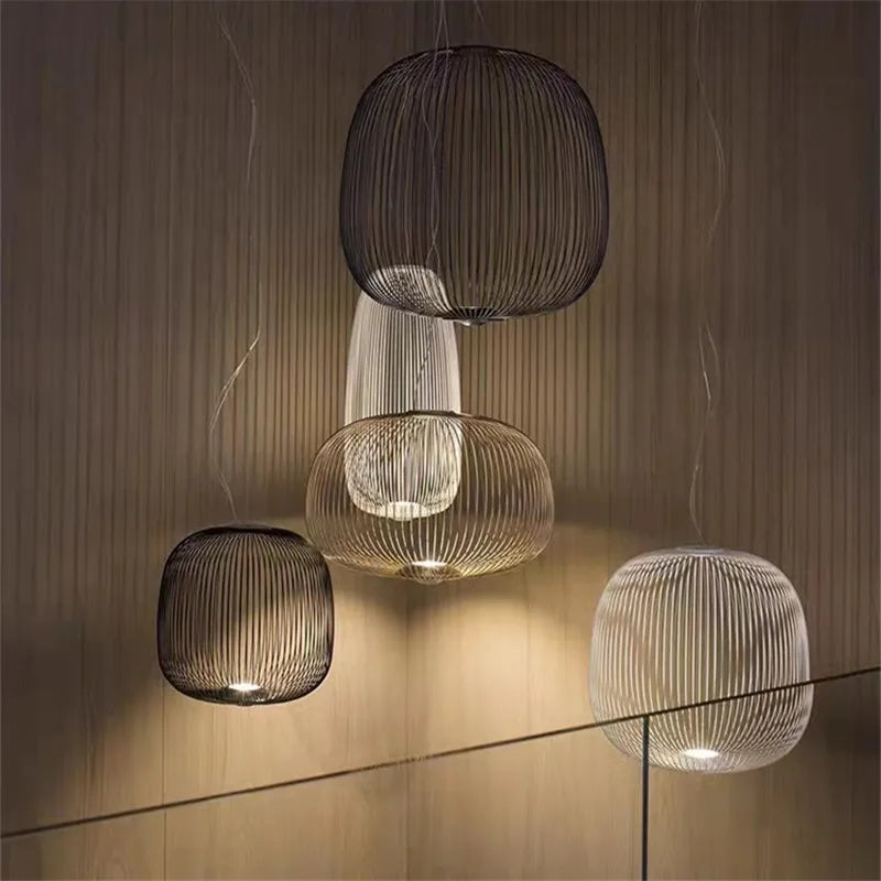 Spokes Pendant: Minimalist Birdcage Hanging Light for Villa, Lobby, Staircase & Home Decor