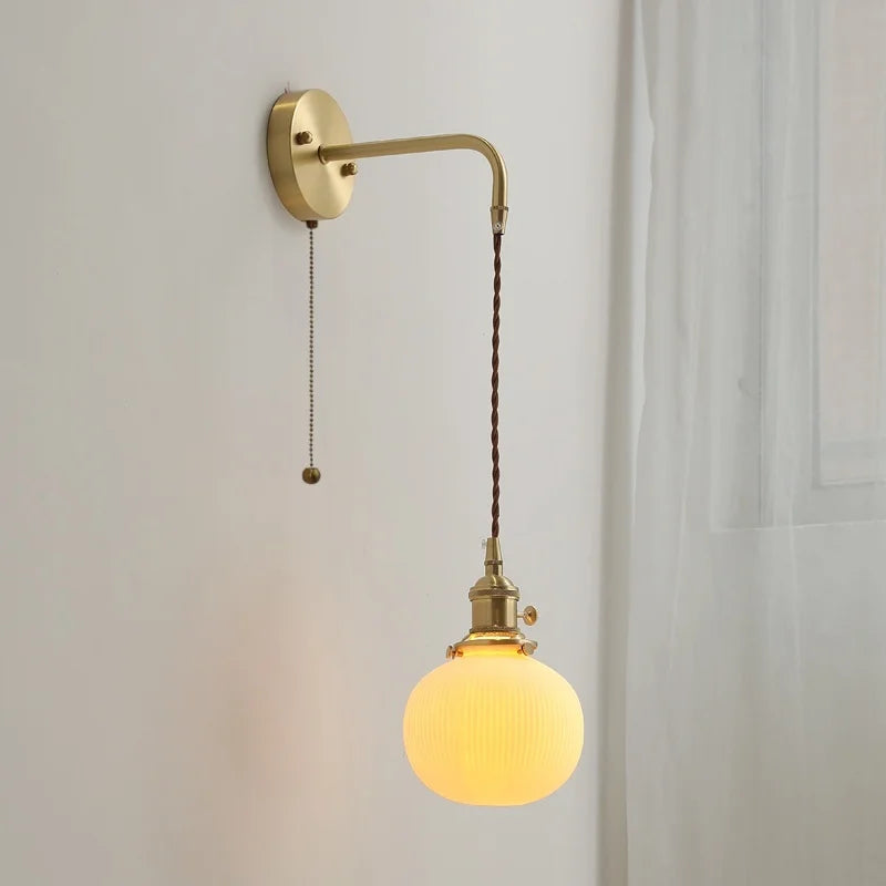 Ceramic Copper LED Wall Lamp with Pull Chain Switch for Modern Style Interiors
