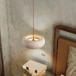 Afralia™ Wood Canopy LED Pendant Light for Kitchen Restaurant Bedroom Stone Hanging Lamp