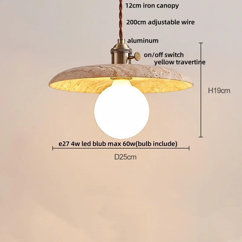 Afralia™ LED Knob Switch Pendant Lamp Yellow Travertine Copper Wabi Sabi Hanging Lights