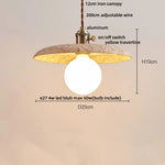 LED Wood Canopy Pendant Lights Yellow Travertine Stone Hanging Lamp