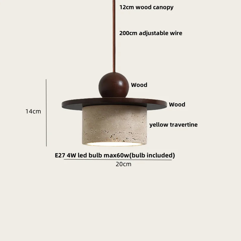 Wood LED Pendant Lamp - Wabi Sabi Yellow Travertine