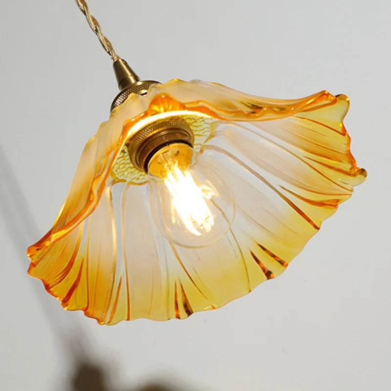Yellow Glass LED Pendant Lights with Adjustable Hanging Lamp