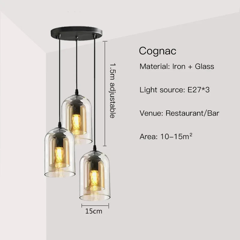 Smoke Grey Glass Chandelier for Living room Bedroom Kitchen Coffee Shop Light