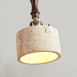 Afralia™ Wood Walnut LED Pendant Light Yellow Trivertine Stone Hanging Lamp