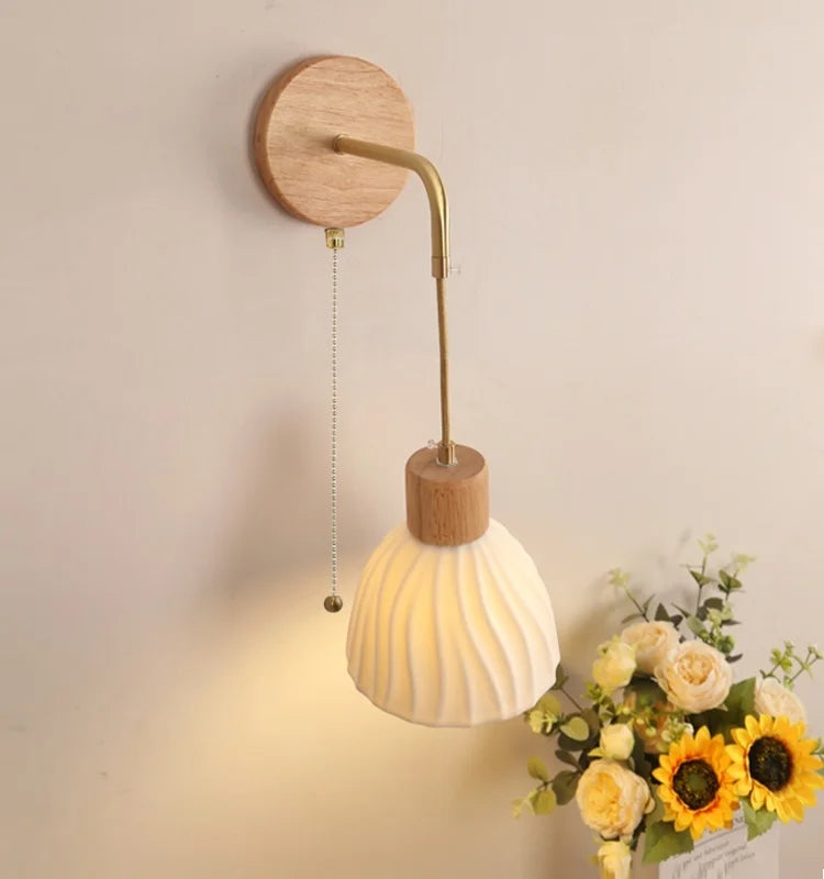 Nordic LED Wall Sconce Wood Base Modern Vanity Light