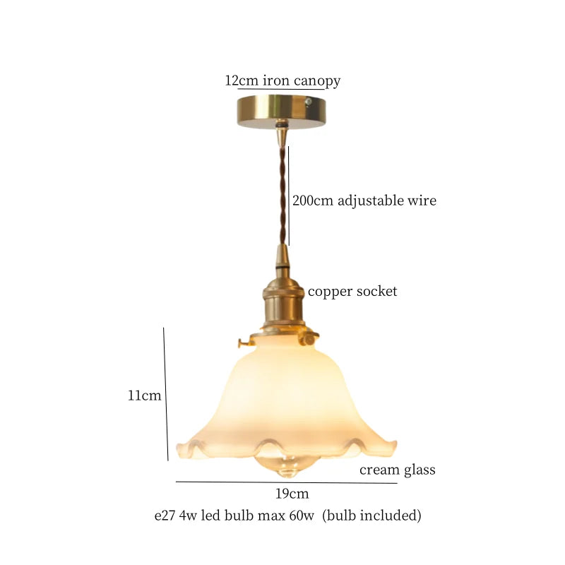 Afralia™ Cream Glass LED Pendant Brass Hanging Lamp for Kitchen Restaurant Living Room