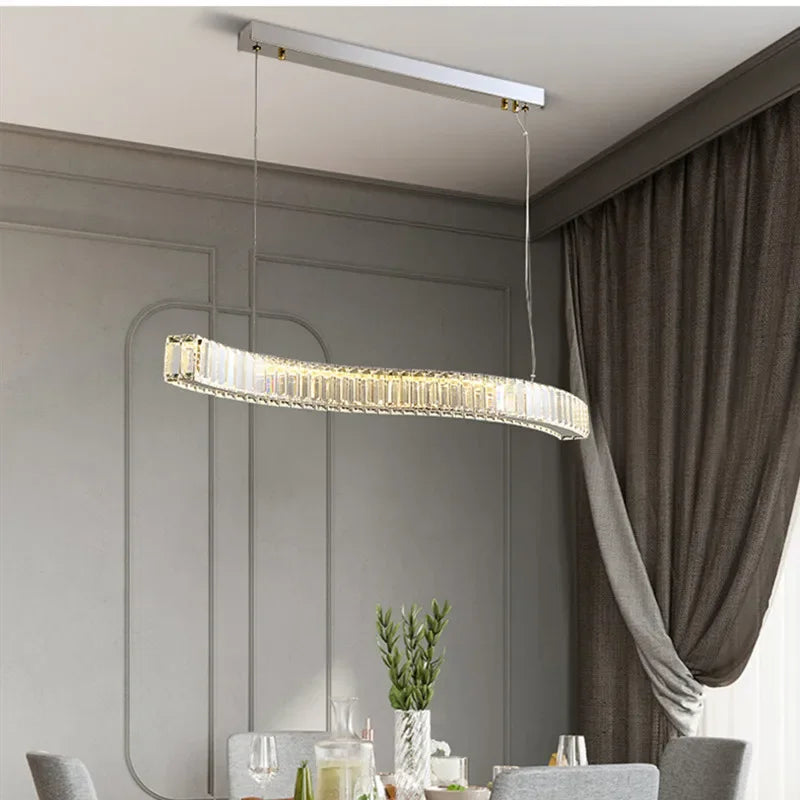 Afralia™ Wave Crystal LED Pendant Light for Modern Dining Room