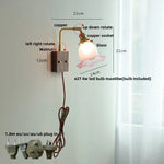 Afralia™ Glass Pink LED Wall Sconce, Pull Chain Switch, Walnut Wood Bedside Lamp