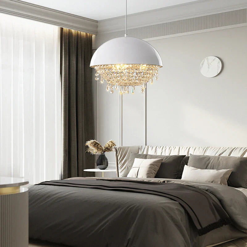 Modern Black White Hemisphere Hanging Chandelier Pendant Light for Living Dining Room