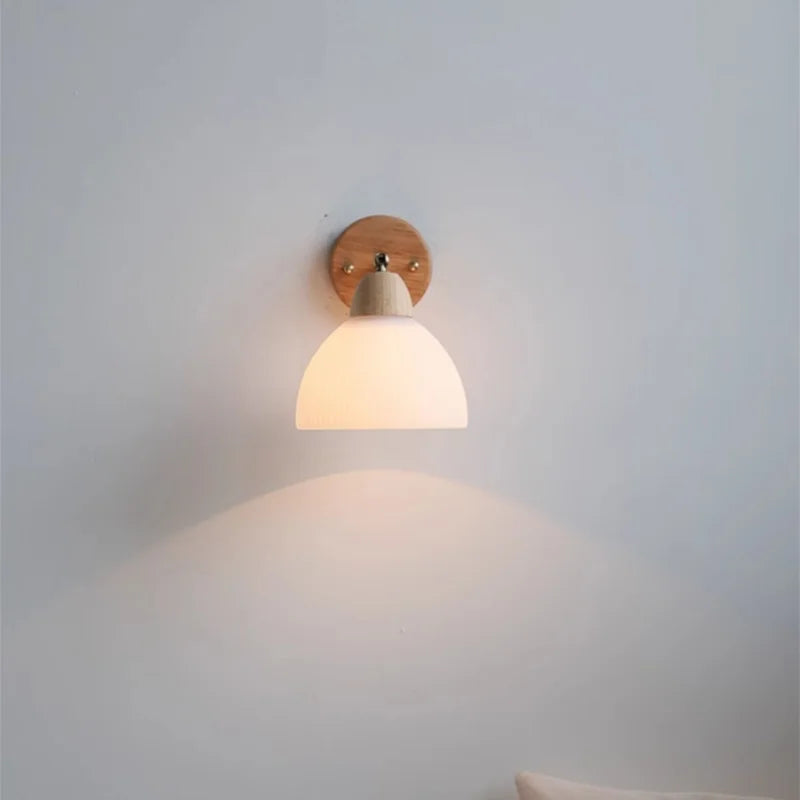 Copper Rotate LED Wall Lights with White Glass & Wood - Modern Nordic Design
