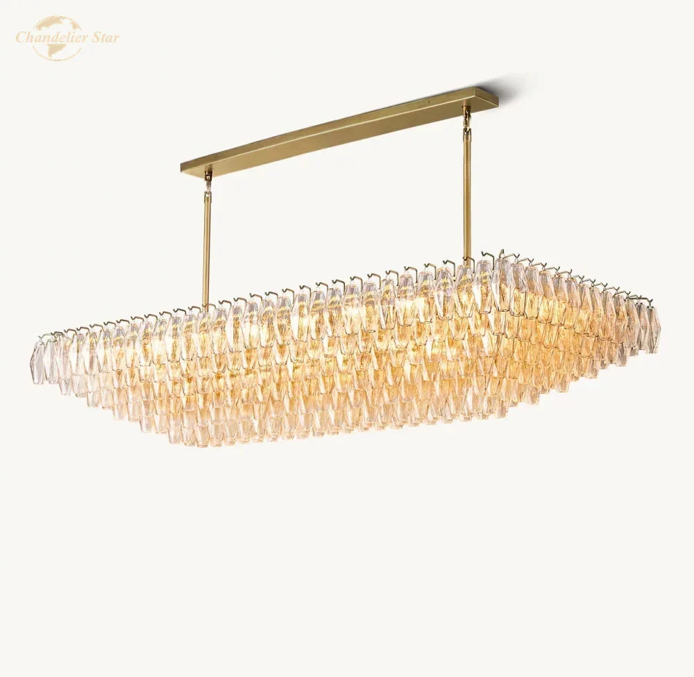 Clear Glass Tiered Rectangle Chandelier Pendant Light