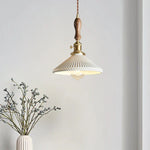 White Ceramic Brass LED Pendant Light - Vintage Japanese Hanglamp